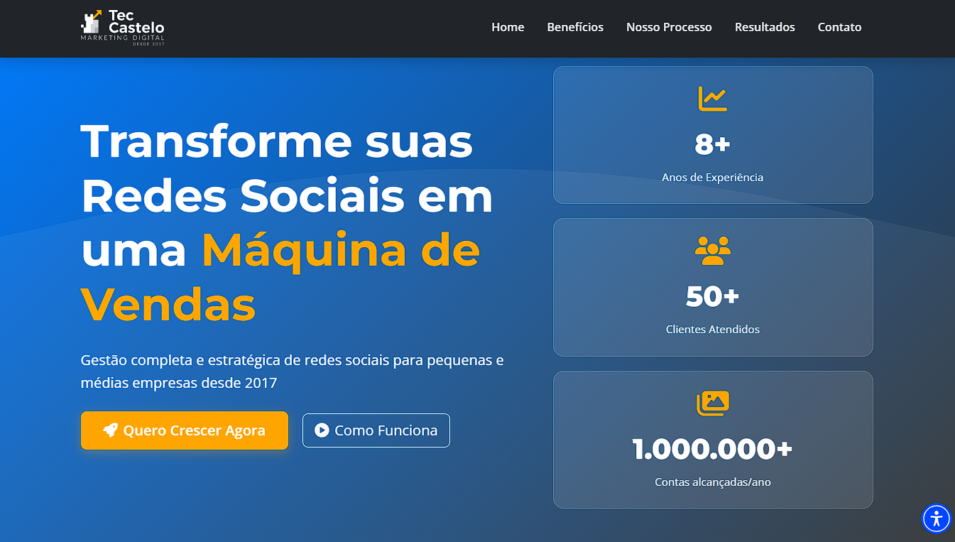 Prévia da Landing Page da Tec Castelo Marketing Digital